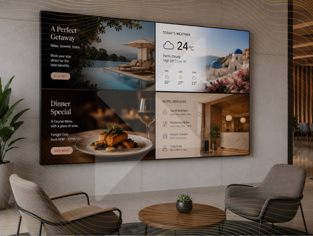 hotel digital signage, video, images, ads, personalized messages